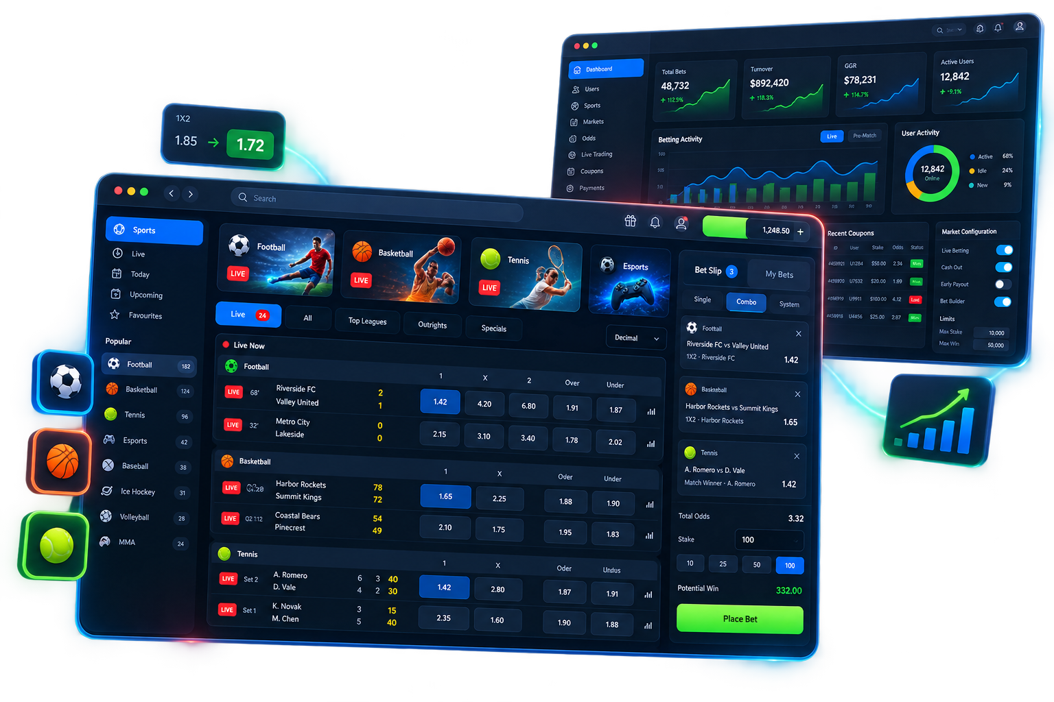 Interfaz de plataforma de apuestas deportivas llave en mano